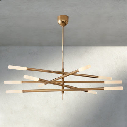 Brass Rousseau 10-Light Mobile Etched Rod Chandelier