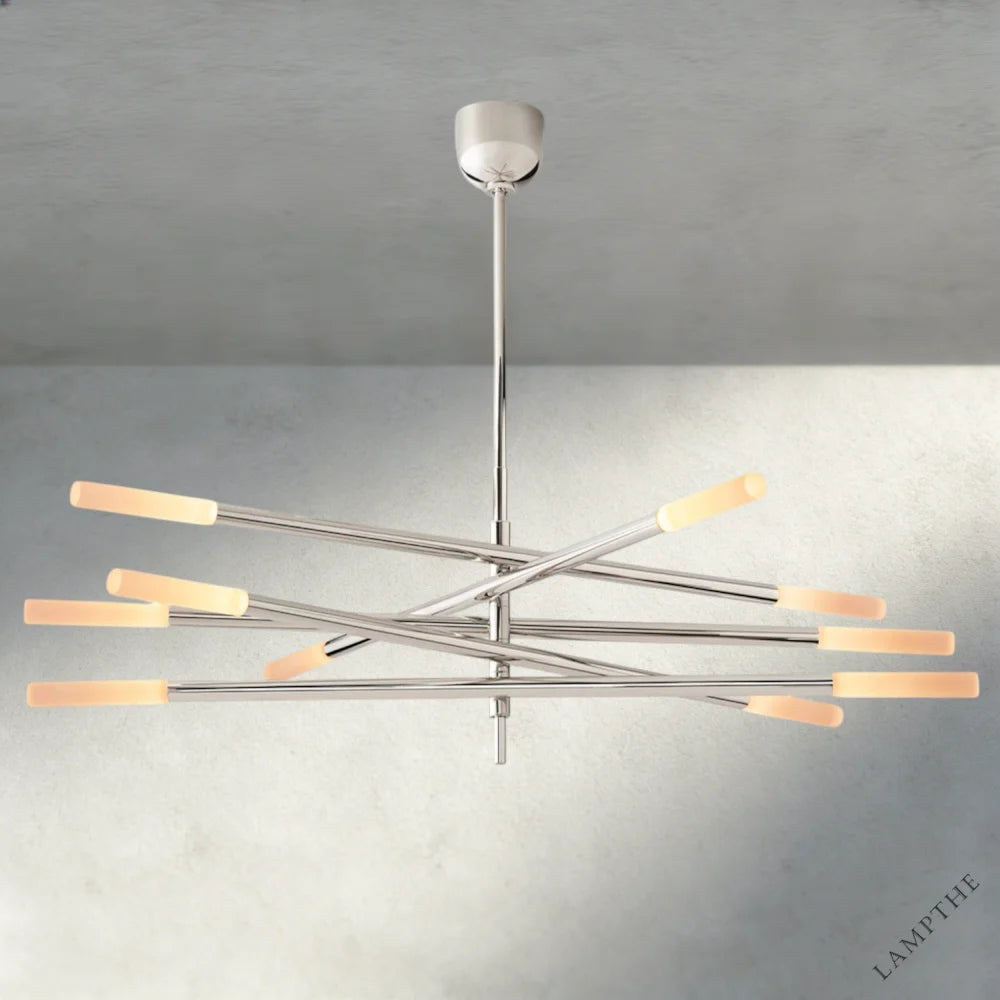 Nickle Rousseau 10-Light Mobile Etched Rod Chandelier