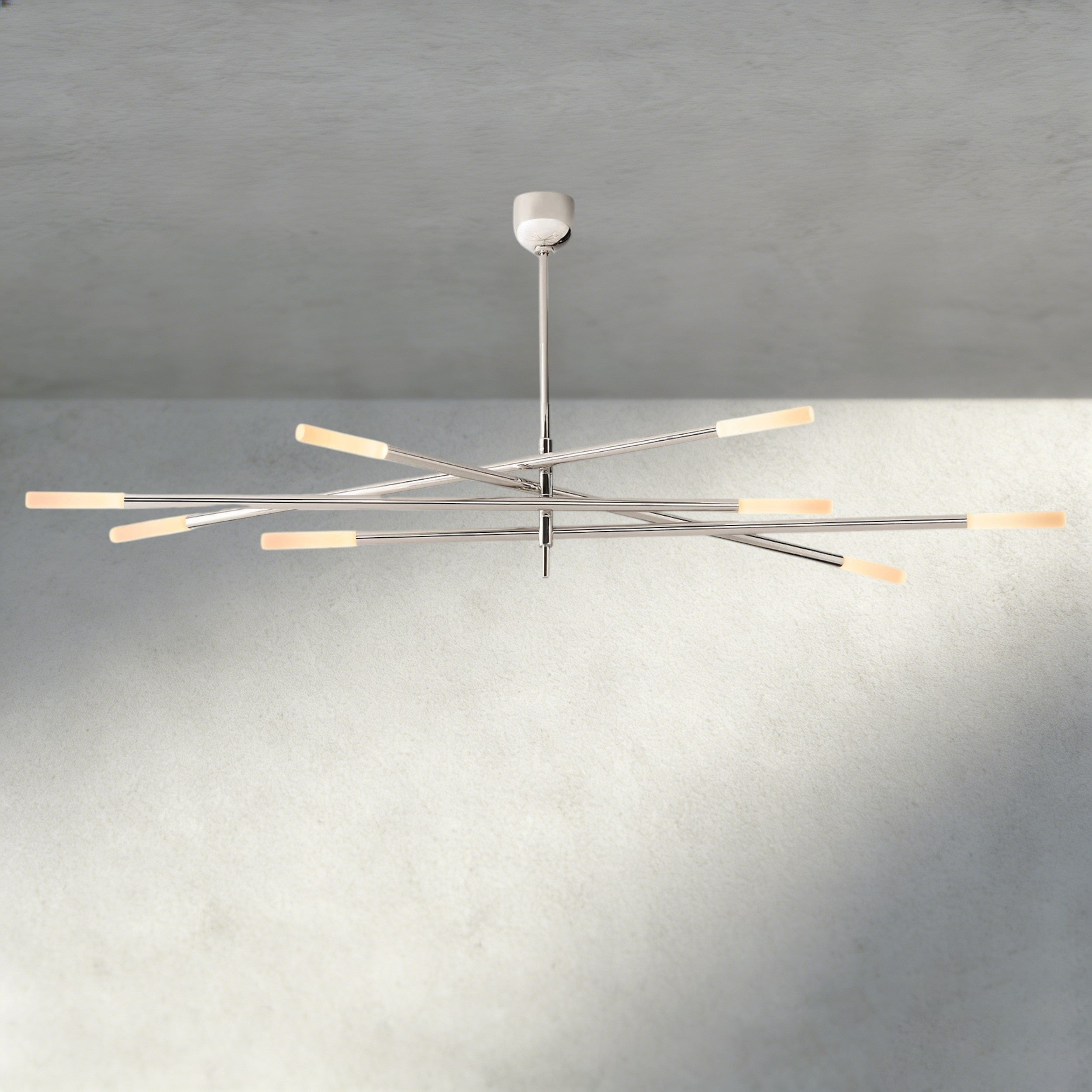 65" / Nickle Rousseau 8-Light Mobile Etched Rod Chandelier 65", 80"