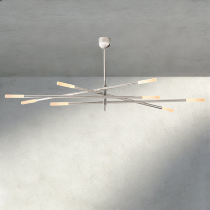 65" / Nickle Rousseau 8-Light Mobile Etched Rod Chandelier 65", 80"