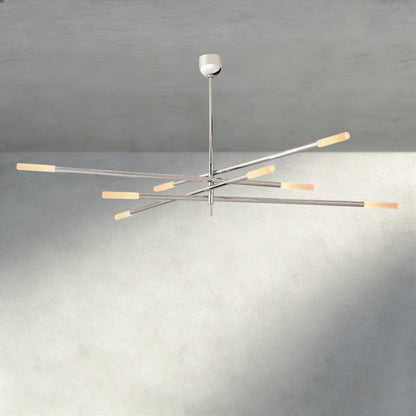 80" / Nickle Rousseau 8-Light Mobile Etched Rod Chandelier 65", 80"