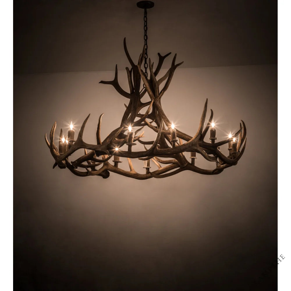 Rustic Lodge 12 - Light Chandelier 56"W