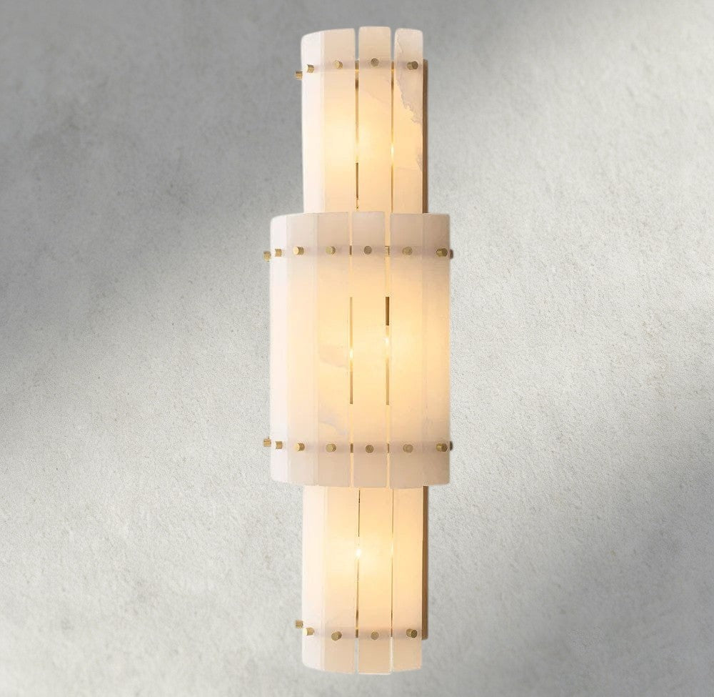 Brass San Marco Alabaster Grand Round Sconce