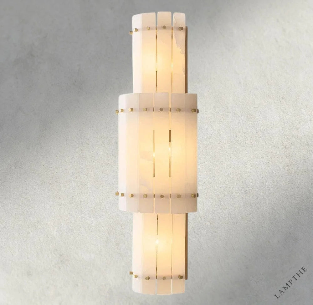 Brass San Marco Alabaster Grand Round Sconce