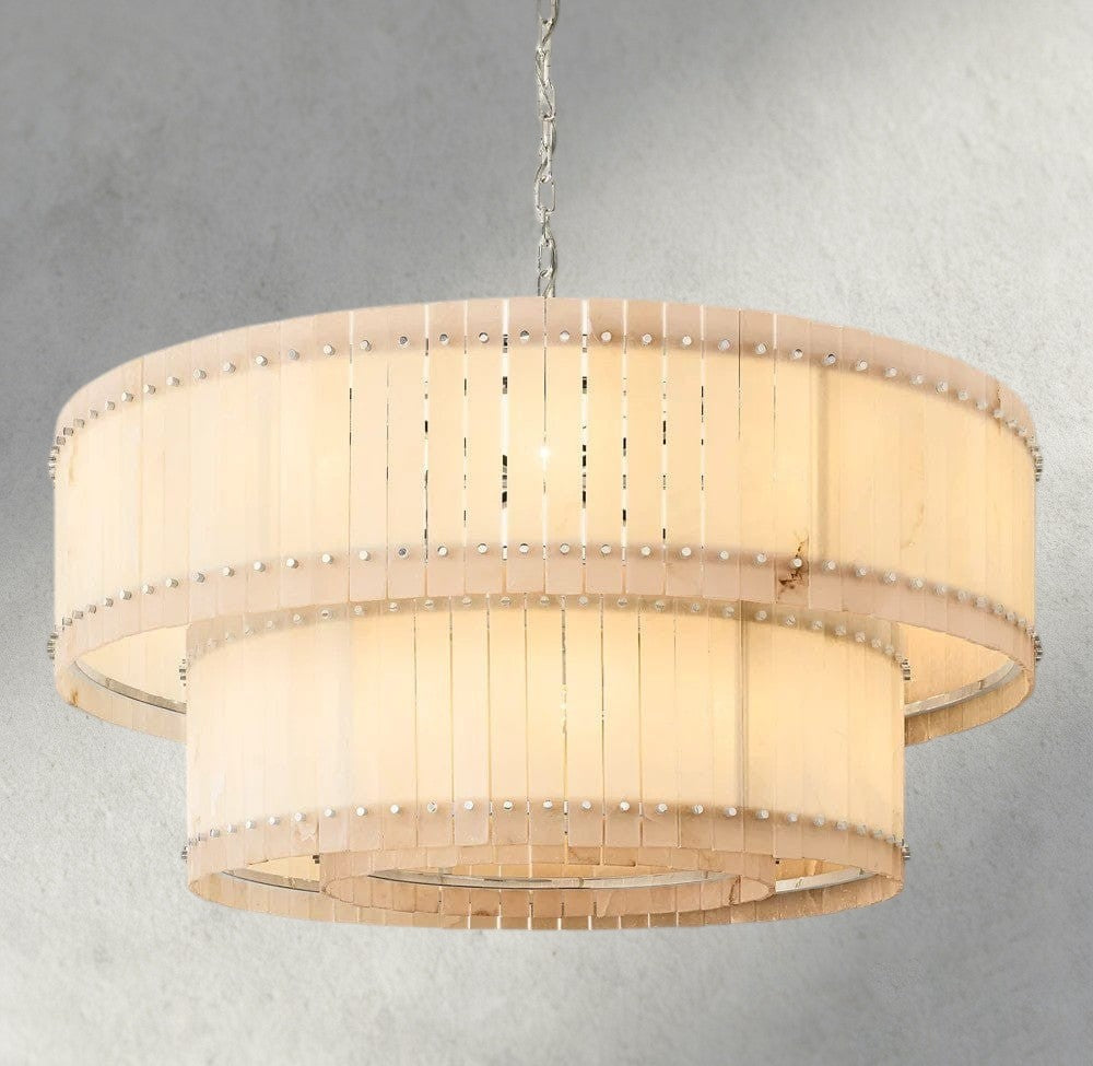 60" / Nickle San Marco Alabaster Round Tiered Chandelier 22", 37", 48", 60"