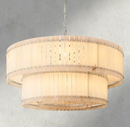 60" / Nickle San Marco Alabaster Round Tiered Chandelier 22", 37", 48", 60"