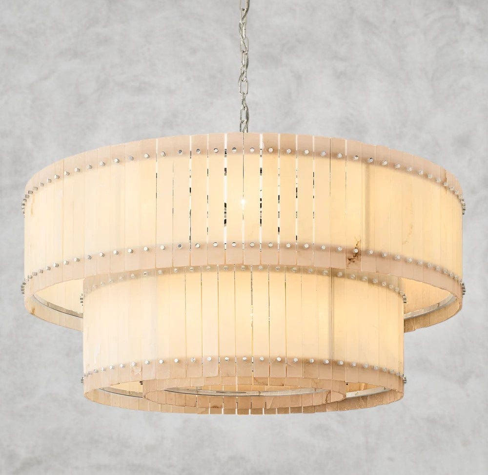 60" / Nickle San Marco Alabaster Round Tiered Chandelier 22", 37", 48", 60"