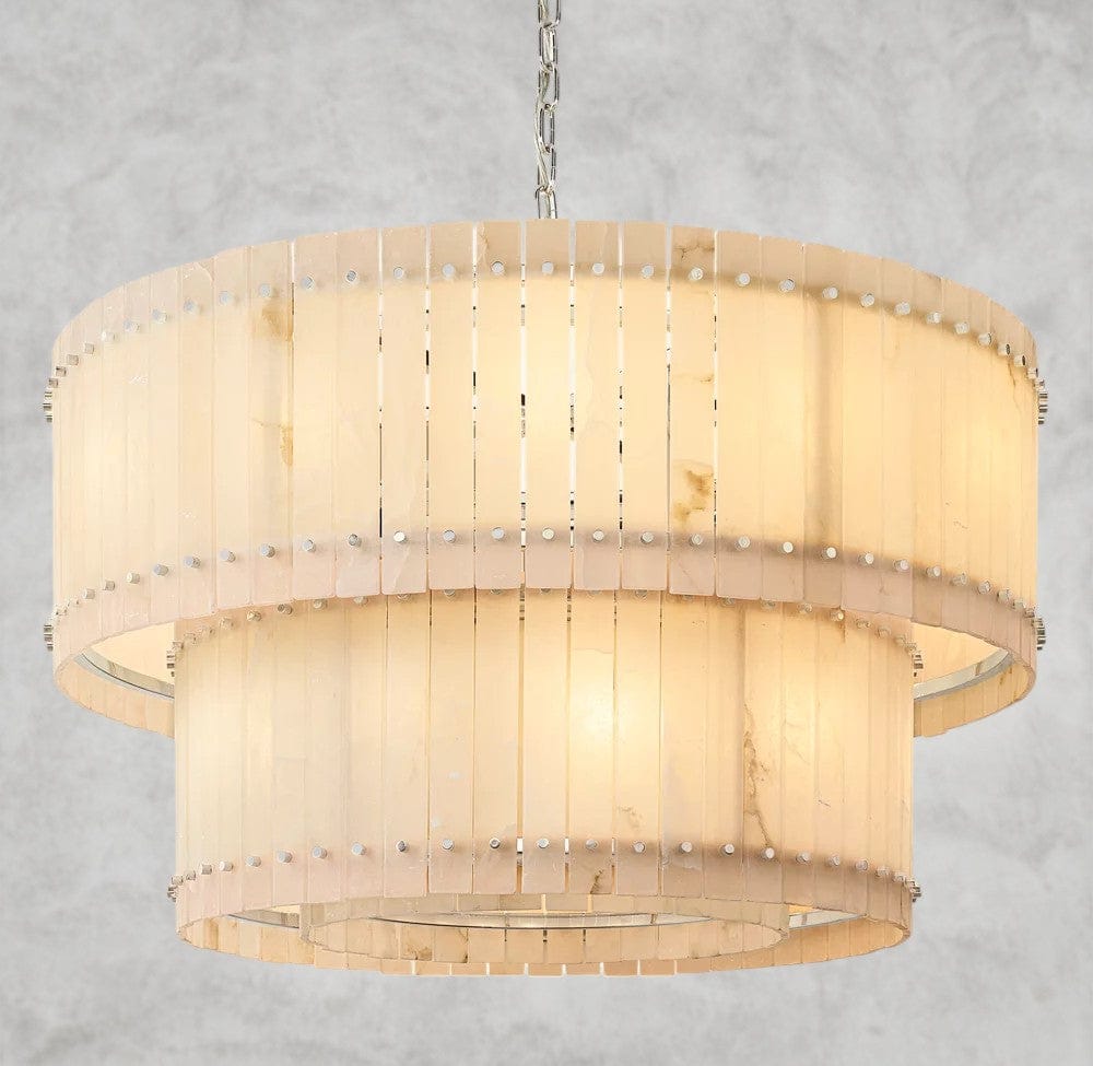 48" / Nickle San Marco Alabaster Round Tiered Chandelier 22", 37", 48", 60"