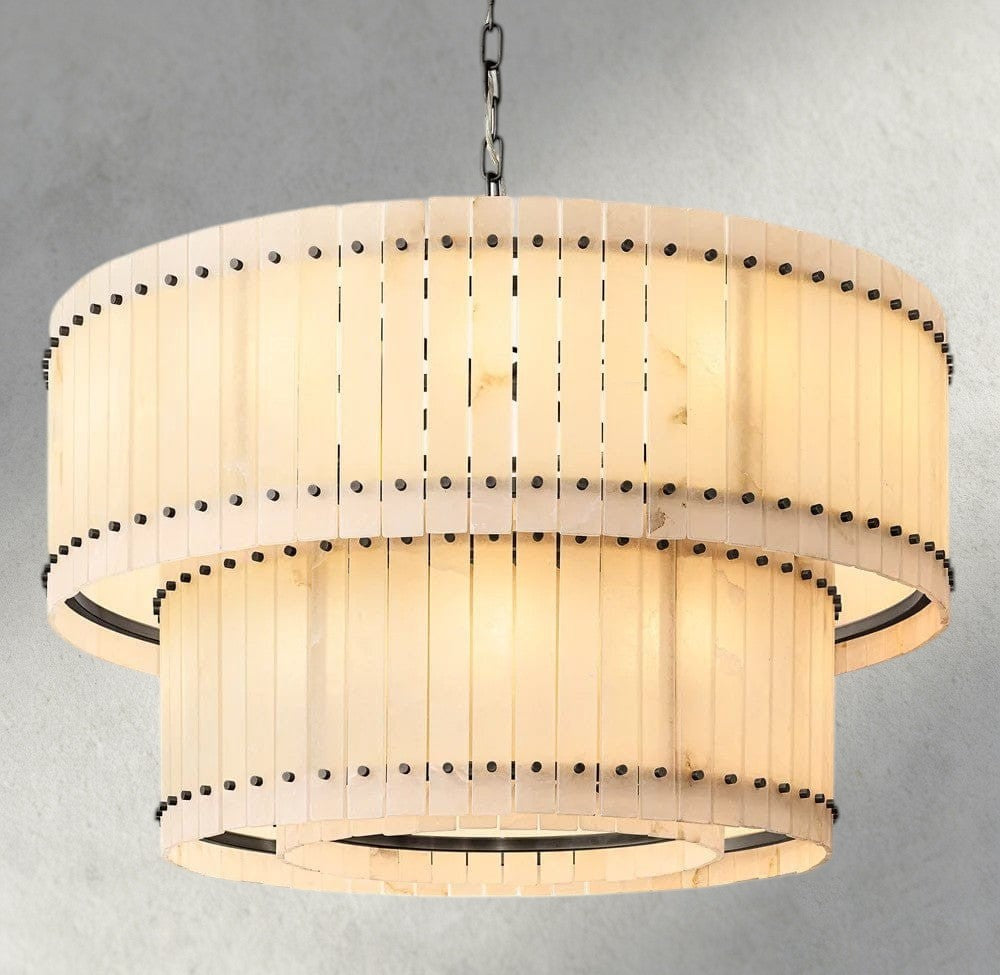 48" / Bronze San Marco Alabaster Round Tiered Chandelier 22", 37", 48", 60"