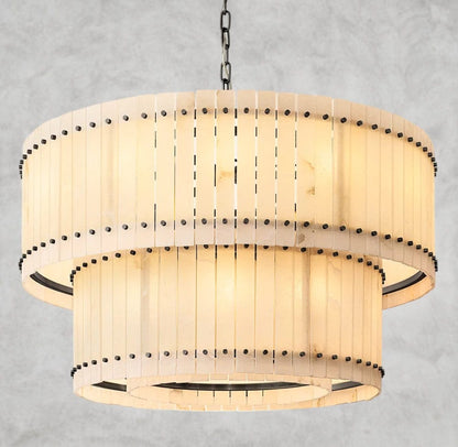 48" / Bronze San Marco Alabaster Round Tiered Chandelier 22", 37", 48", 60"