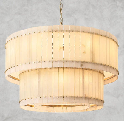 48" / Brass San Marco Alabaster Round Tiered Chandelier 22", 37", 48", 60"