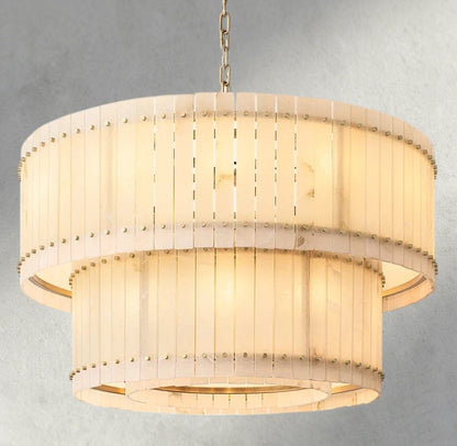 48" / Brass San Marco Alabaster Round Tiered Chandelier 22", 37", 48", 60"