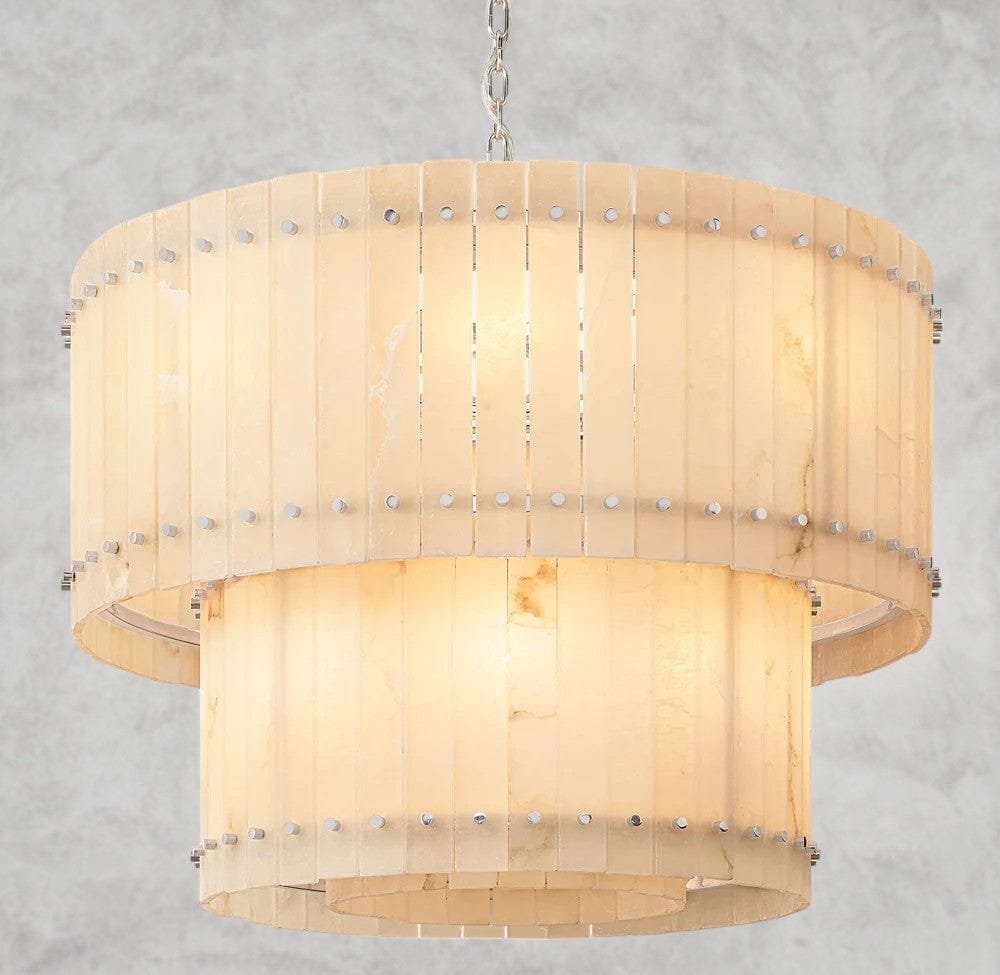 37" / Nickle San Marco Alabaster Round Tiered Chandelier 22", 37", 48", 60"