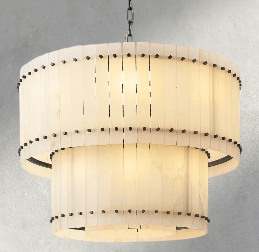 37" / Bronze San Marco Alabaster Round Tiered Chandelier 22", 37", 48", 60"