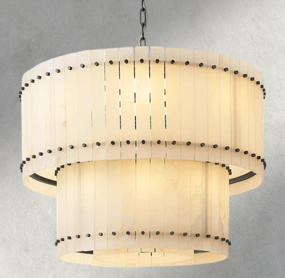 37" / Bronze San Marco Alabaster Round Tiered Chandelier 22", 37", 48", 60"