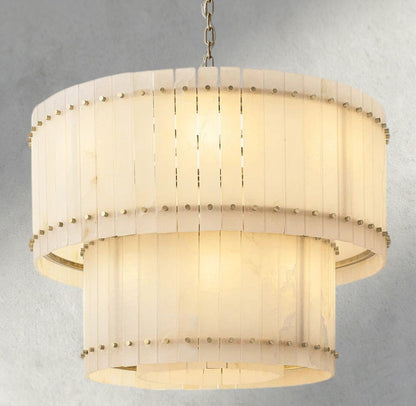 37" / Brass San Marco Alabaster Round Tiered Chandelier 22", 37", 48", 60"