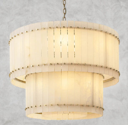 37" / Brass San Marco Alabaster Round Tiered Chandelier 22", 37", 48", 60"