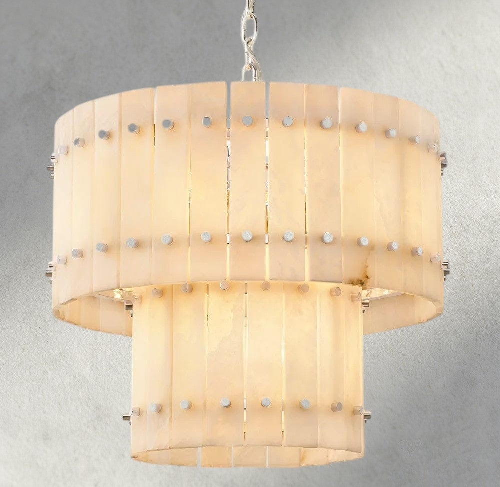 22" / Nickle San Marco Alabaster Round Tiered Chandelier 22", 37", 48", 60"
