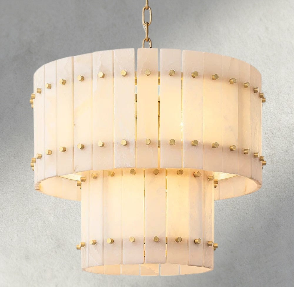 22" / Brass San Marco Alabaster Round Tiered Chandelier 22", 37", 48", 60"