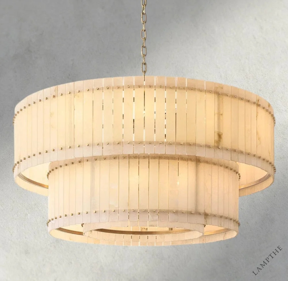60" / Brass San Marco Alabaster Round Tiered Chandelier 22", 37", 48", 60"
