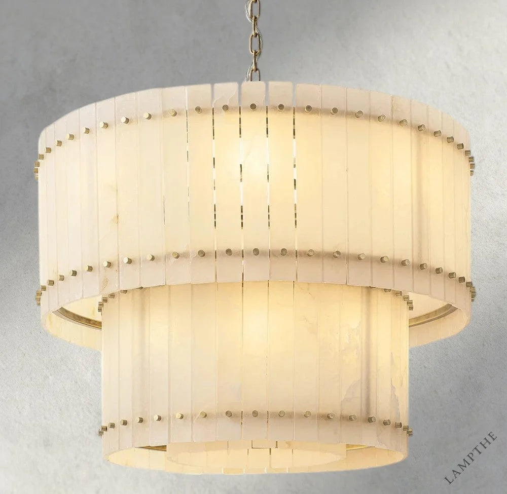 37" / Brass San Marco Alabaster Round Tiered Chandelier 22", 37", 48", 60"