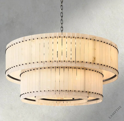 60" / Bronze San Marco Alabaster Round Tiered Chandelier 22", 37", 48", 60"