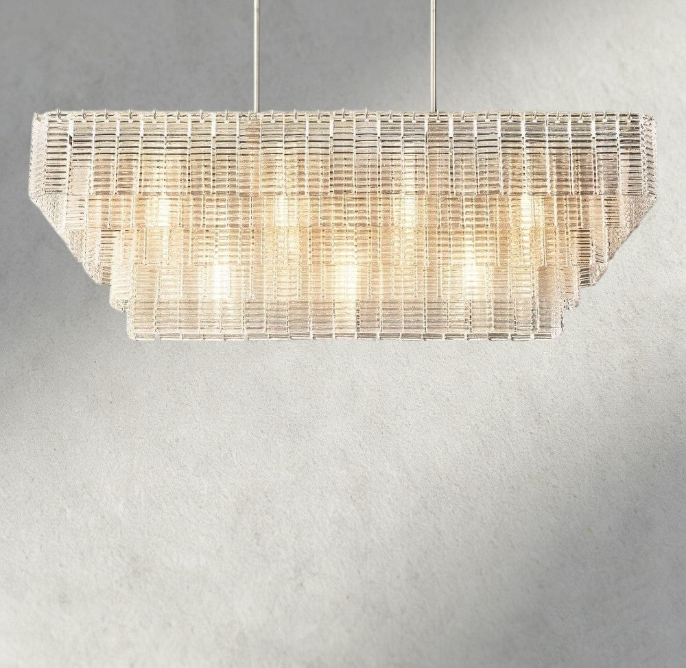 Nickle Sirene Clear Glass Rectangular Chandelier 59"