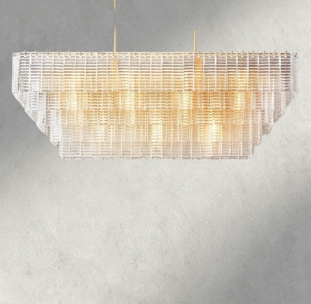 Brass Sirene Clear Glass Rectangular Chandelier 59"