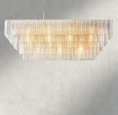 Brass Sirene Clear Glass Rectangular Chandelier 59"