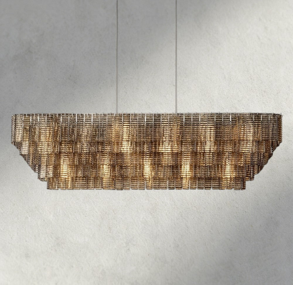 77" / Nickle Sirene Smoke Glass Rectangular Chandelier 59", 77"