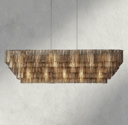 77" / Nickle Sirene Smoke Glass Rectangular Chandelier 59", 77"