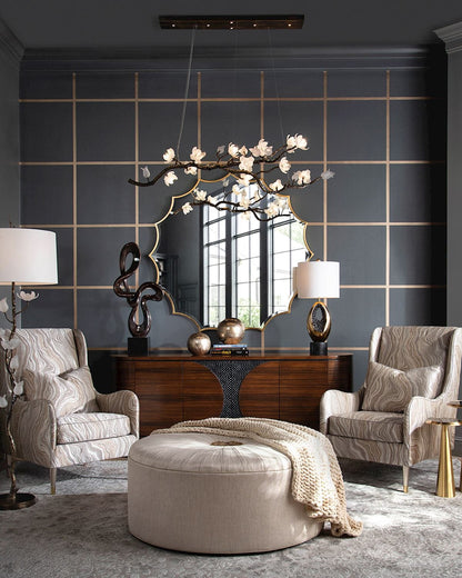 Tulip Glass Bronze Oblong Nineteen-Light Chandelier