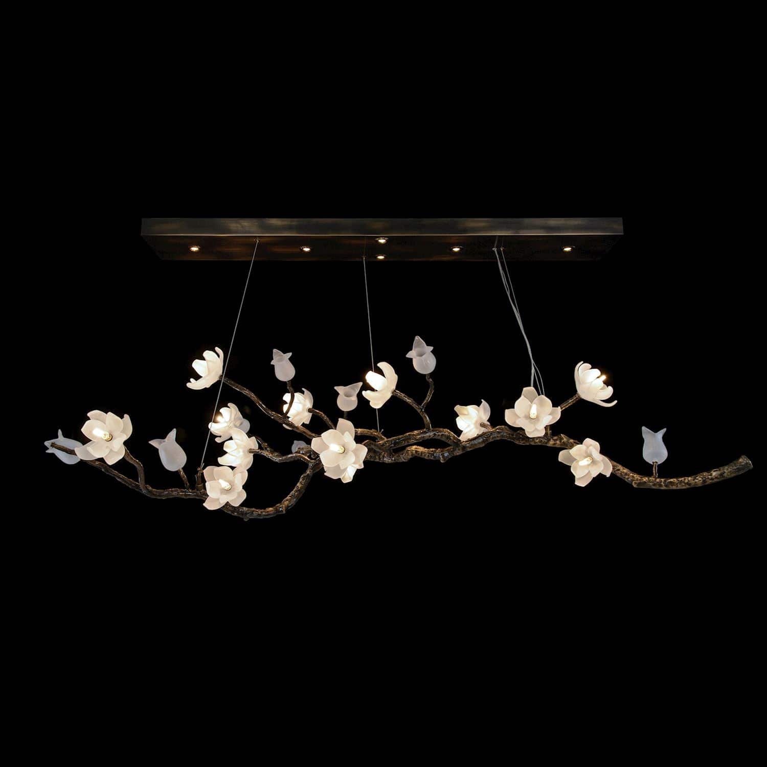 Tulip Glass Bronze Oblong Nineteen-Light Chandelier
