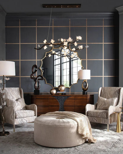 Tulip Glass Bronze Oblong Nineteen-Light Chandelier