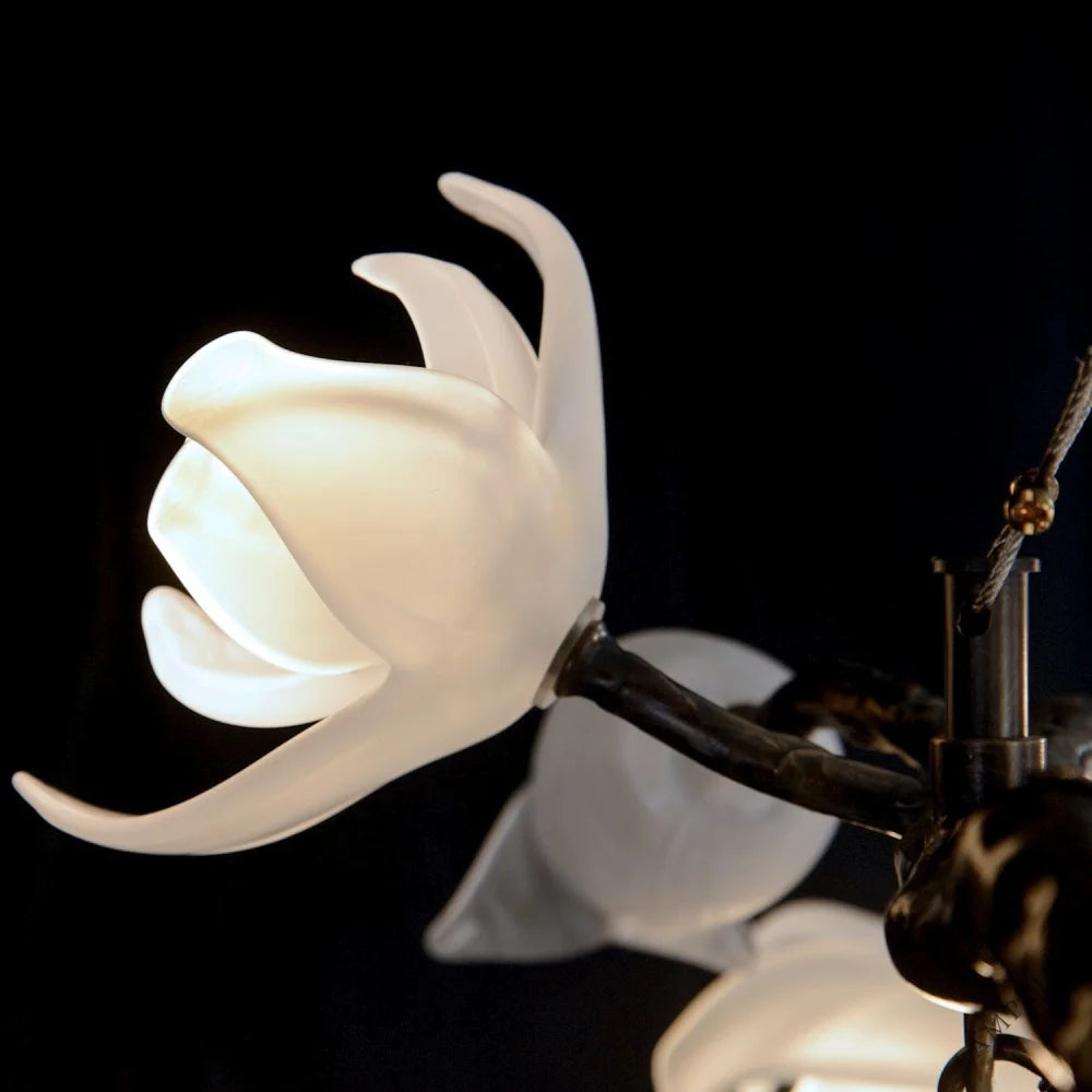 Tulip Glass Bronze Oblong Nineteen-Light Chandelier