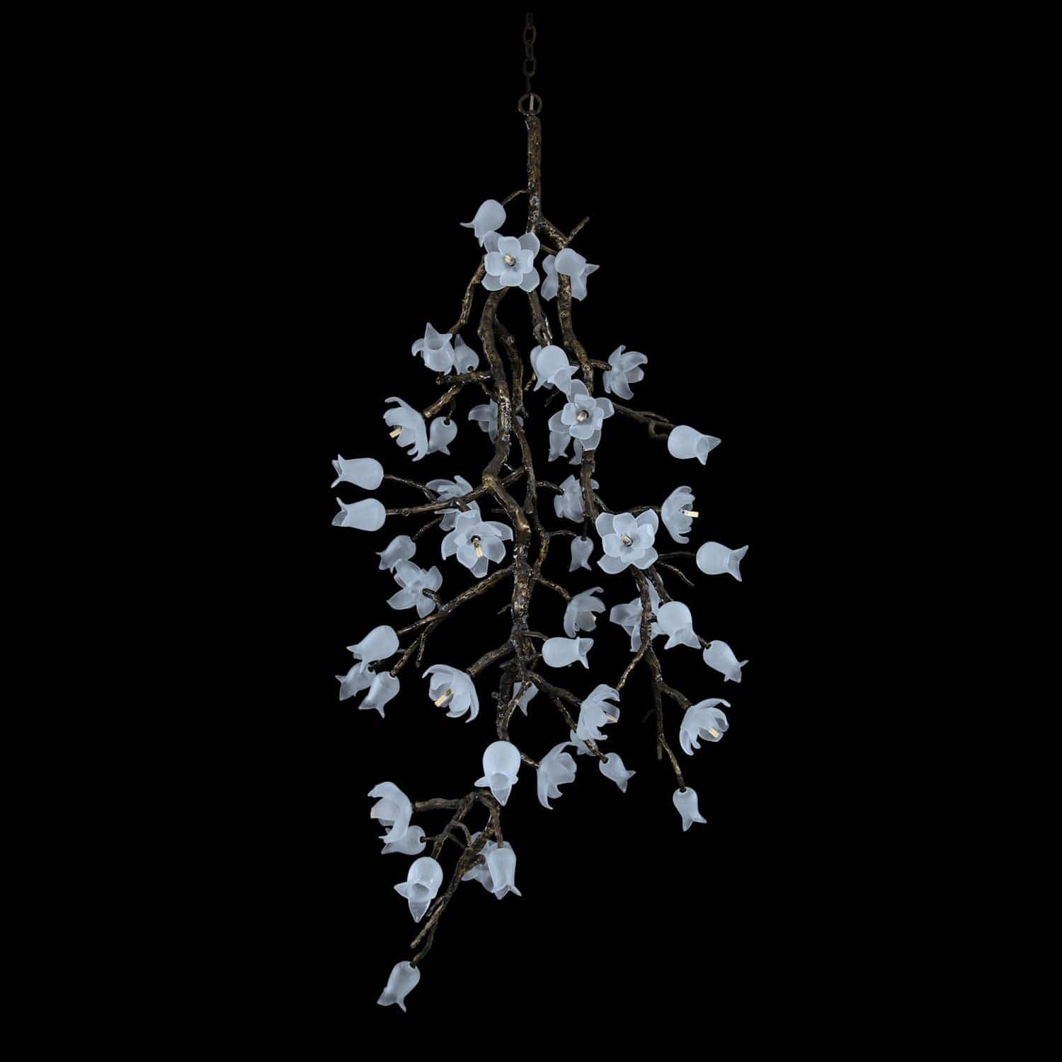 Tulip Glass Bronze Vertical Twenty-One Light Chandelier