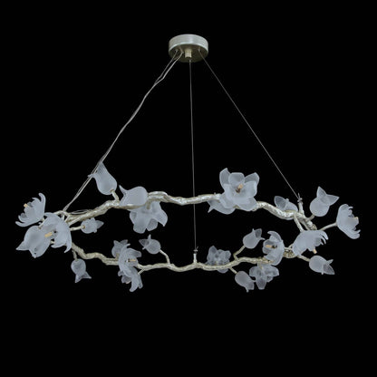 Tulip Glass Silver Leaf Twelve-Light Halo Chandelier