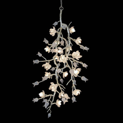 Tulip Glass Silver Leaf Vertical Twenty-One Light Chandelier
