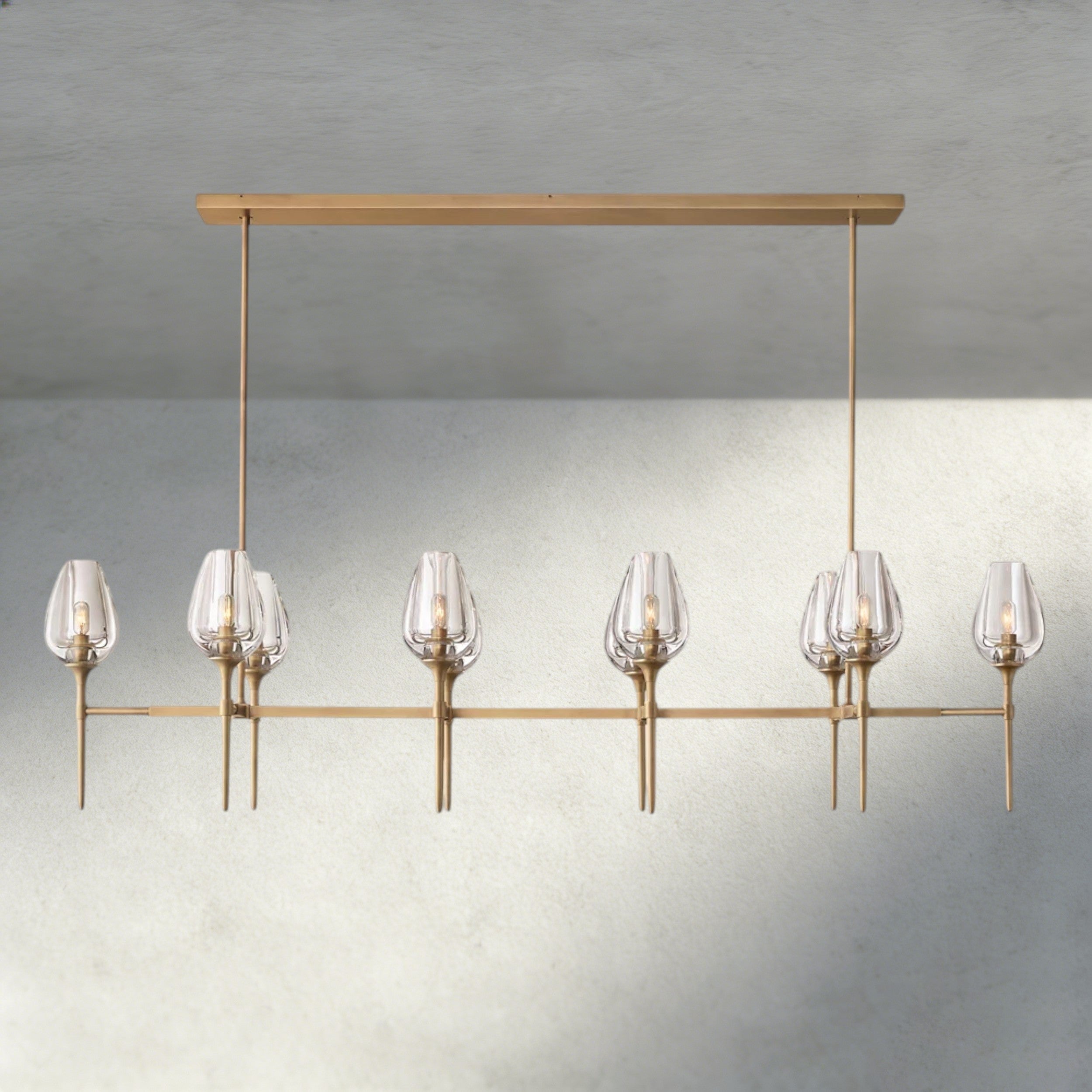 65" / Brass Tulip Linear Chandelier 52", 65"
