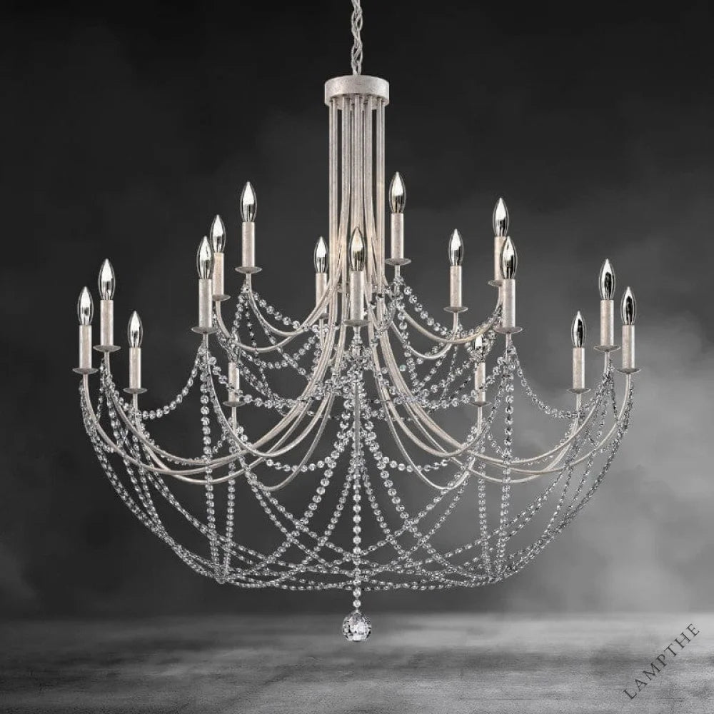 Antique Silver Verdan Half Circle Chandelier 43"