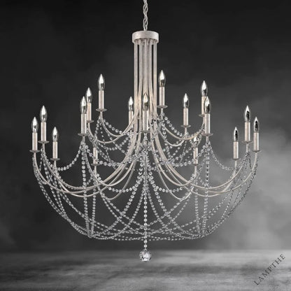 Antique Silver Verdan Half Circle Chandelier 43"