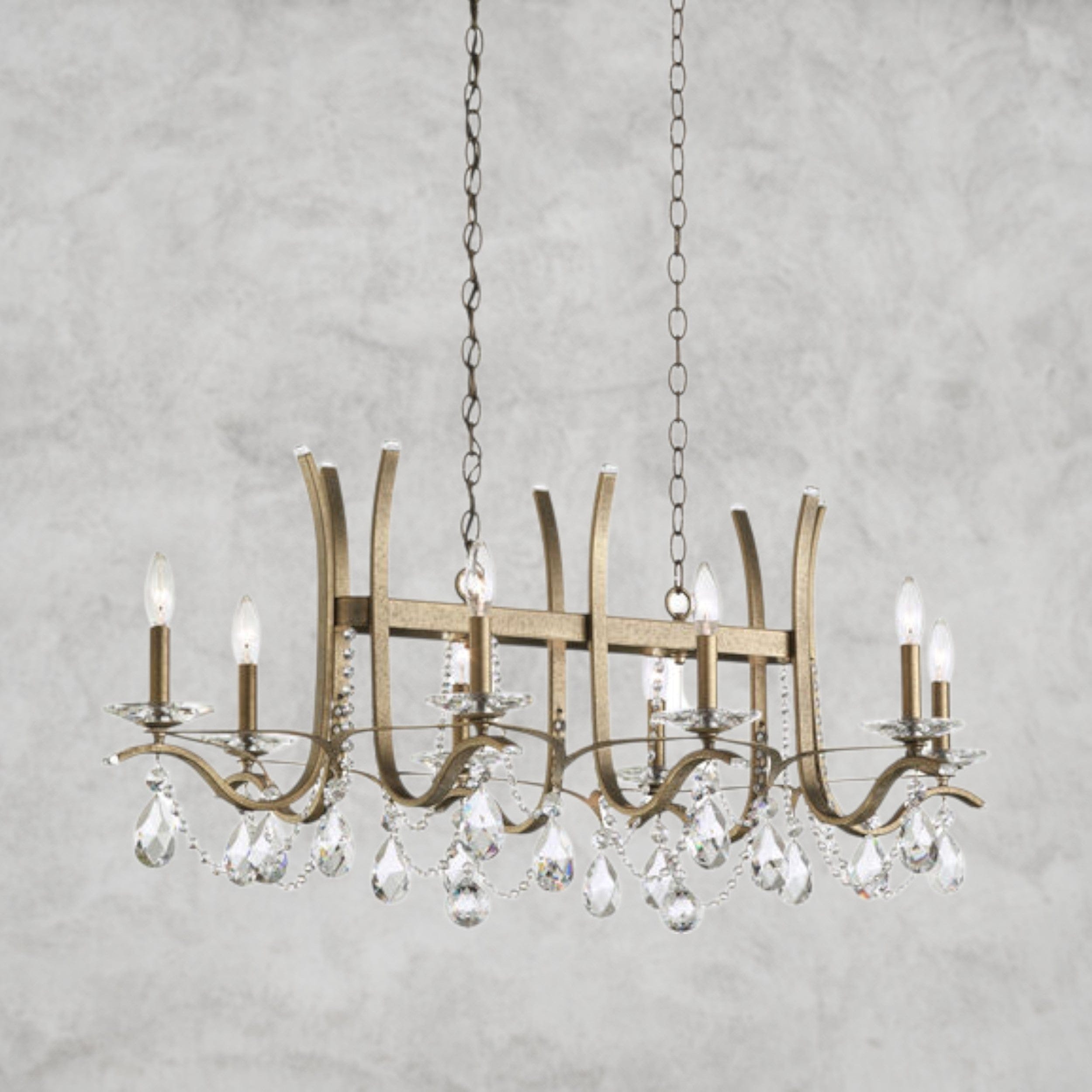 Etruscan Gold / Clear Heritage Crystal Vesca Long Chandelier 46"