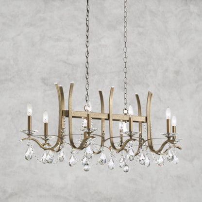 Etruscan Gold / Clear Heritage Crystal Vesca Long Chandelier 46"