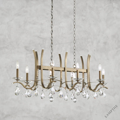 Etruscan Gold / Clear Heritage Crystal Vesca Long Chandelier 46"
