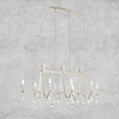 Antique Silver / Clear Heritage Crystal Vesca Long Chandelier 58"