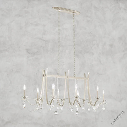 Antique Silver / Clear Heritage Crystal Vesca Long Chandelier 58"