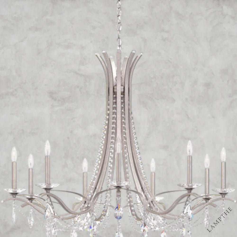 Antique Silver / Clear Heritage Crystal Vesca Round Chandelier 45"